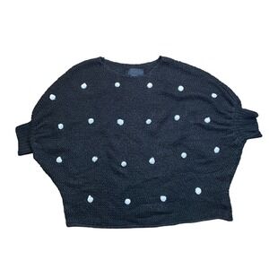 Black Kardashian Kollection Sweater White Polka Dot Dolman Sleeve Women's‎
